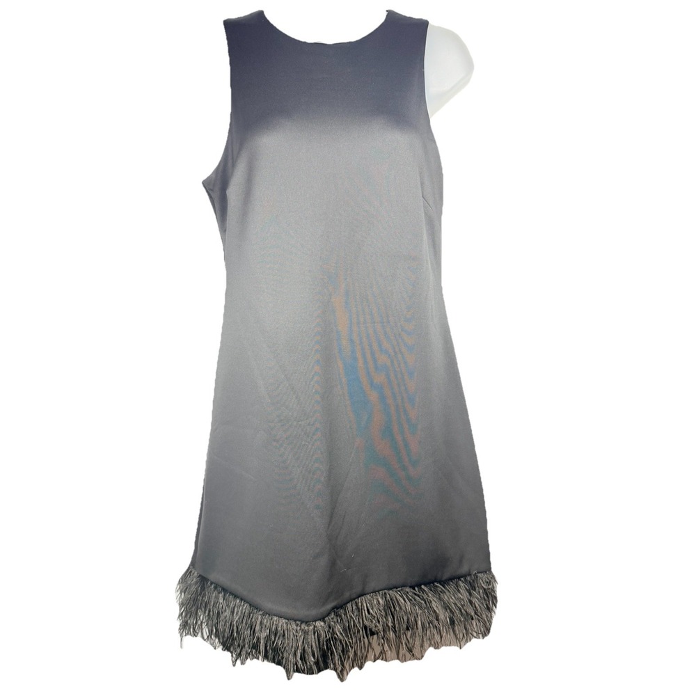 Taylor Women's Sz 6 Black Sleeveless A-Line Sheath‎ Dress Feather Trim Gatsby